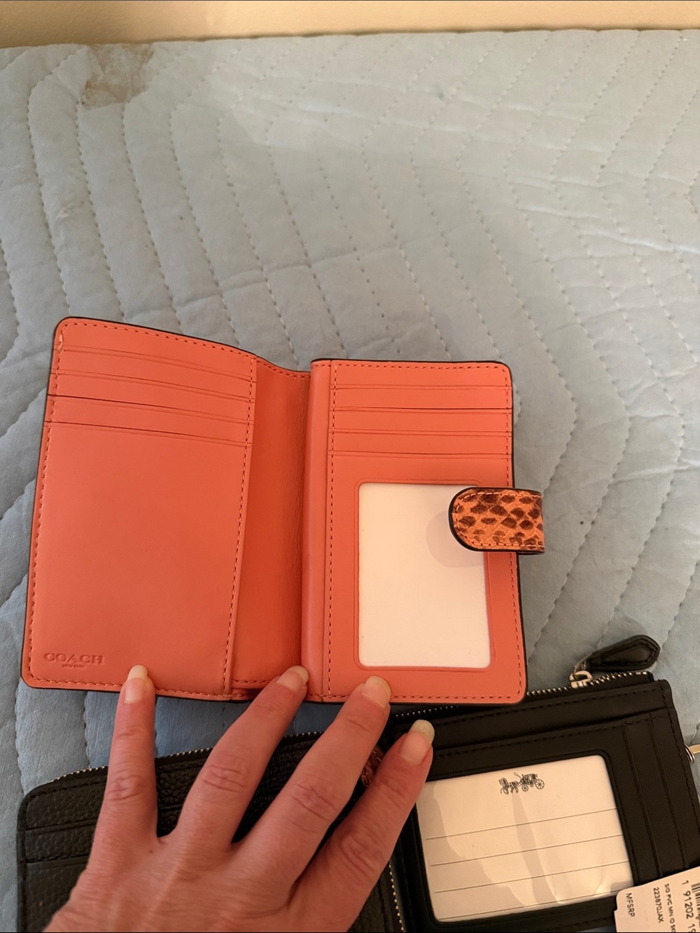 *Bundle* Coach Women's Signature Canvas Card Wallet in Brown & Coral, MK Black - Picture 7 of 13